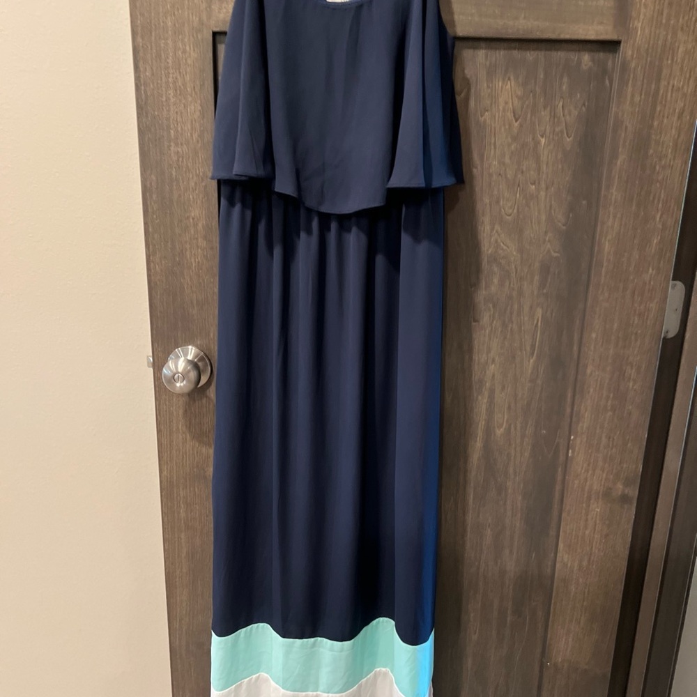 Charming Charlie Navy and Aqua Maxi Dress